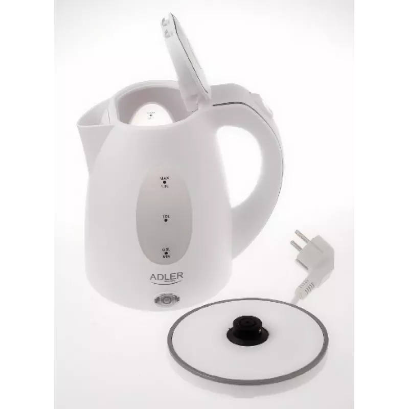 Adler | Wasserkocher | AD 1207 | Standard | 2000 W | 1,5 L | Kunststoff | 360°-Drehsockel | Weiß