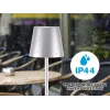 Beper P201UTP117 aufladbare LED-Tischlampe, 1,5 W, Touch-Schalter, dimmbar, 33-mm-Flaschenadapter, wasserbeständig, silber