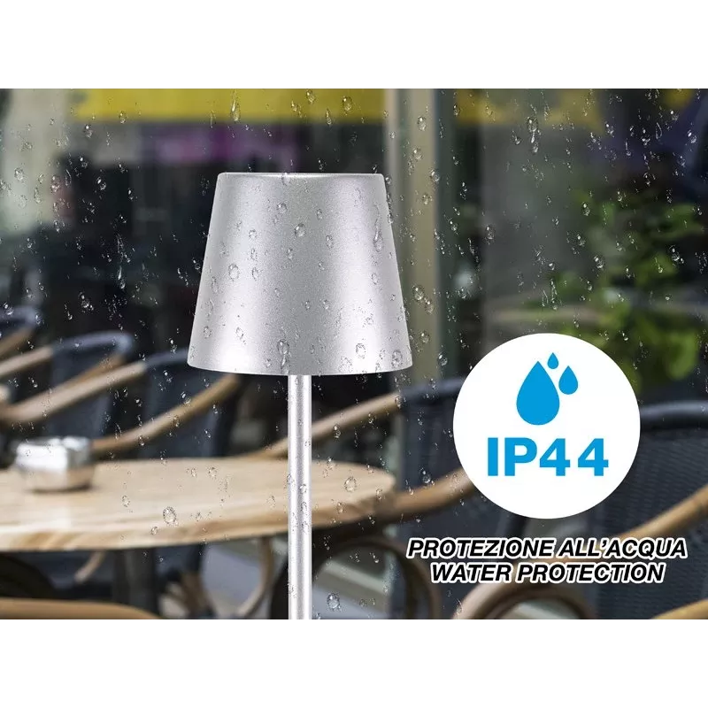 Beper P201UTP117 aufladbare LED-Tischlampe, 1,5 W, Touch-Schalter, dimmbar, 33-mm-Flaschenadapter, wasserbeständig, silber