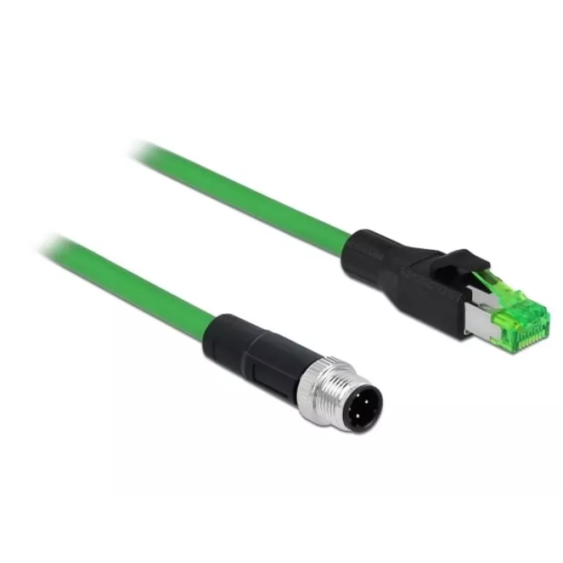 Delock Netzwerkkabel M12 4 Pin D-kodiert zu RJ45 Stecker, PVC, 2 m