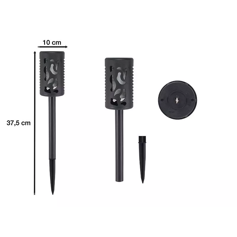Beper P207ILO101 Solar-Gartenleuchte mit Erdspieß, 12 LED Flammeneffekt, IP44, Schwarz
