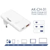Akyga AK-CH-31 flaches GaN-USB-Ladegerät 65 W, USB-C PD + USB-A, Weiß