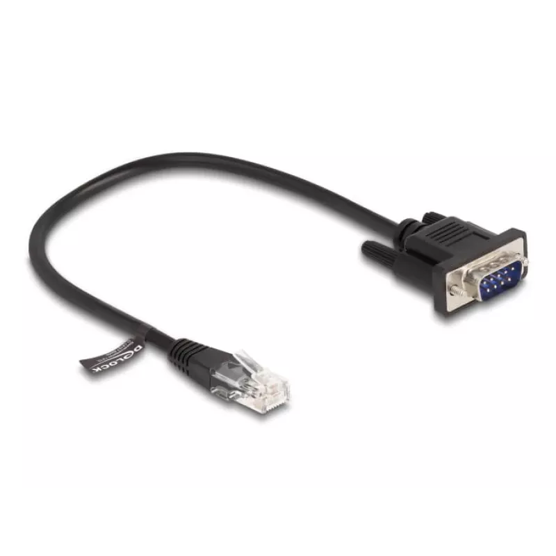 Delock RS-232-Serienkabel, RJ45-Stecker auf D-Sub 9-Stecker, 30 cm, Schwarz