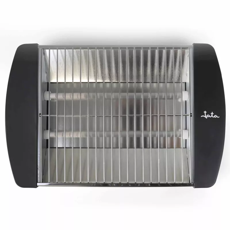 Jata JETT1587 Toaster, 400 W, 2 Quarzstäbe, herausnehmbare Krümelschublade, Edelstahl, Schwarz