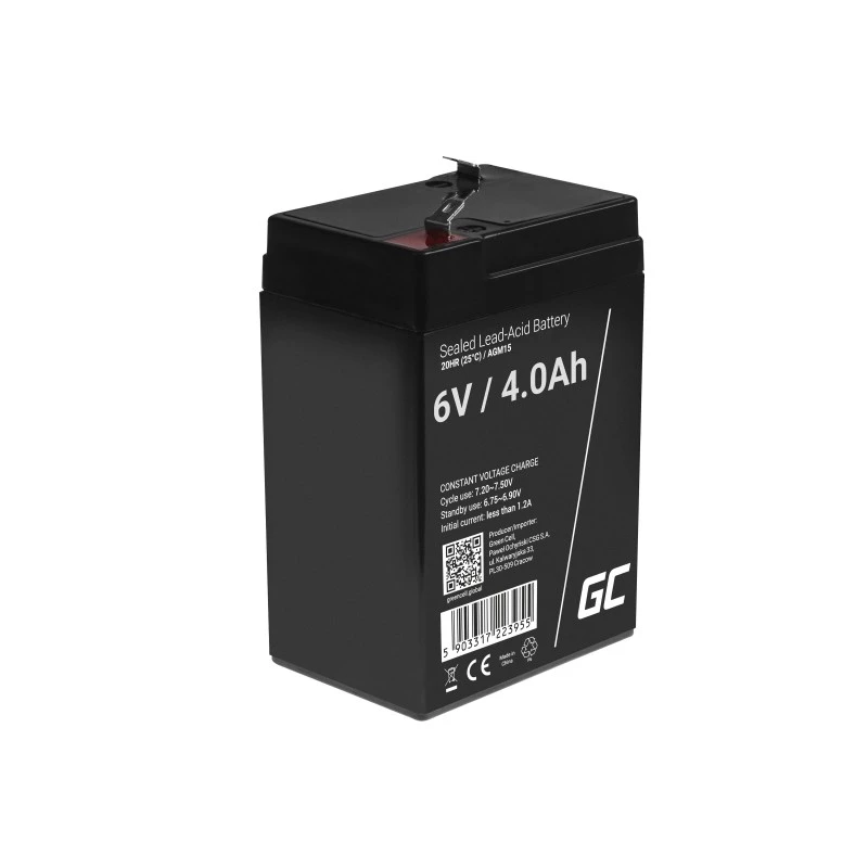 UPS-Batterie Green Cell AGM15, 6 V, 4 Ah, verschlossene Blei-Säure-Batterie (VRLA), schwarz, 680 g