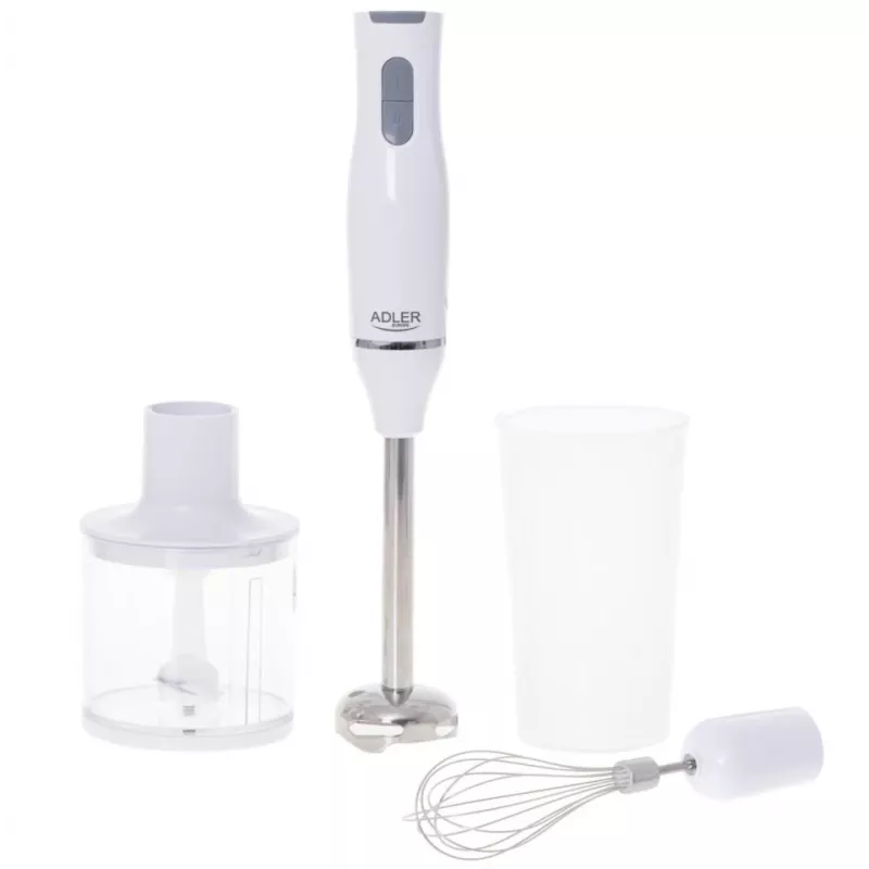 Adler AD 4620 Stabmixer-Set, 800 W, 2 Geschwindigkeiten, 450 ml Zerkleinerer, 750 ml Messbecher, Schneebesen, Weiß