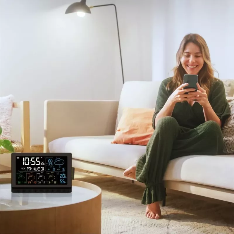 Manta MTO200B Windy Smart Wetterstation mit Außensensor, Wi-Fi, Schwarz