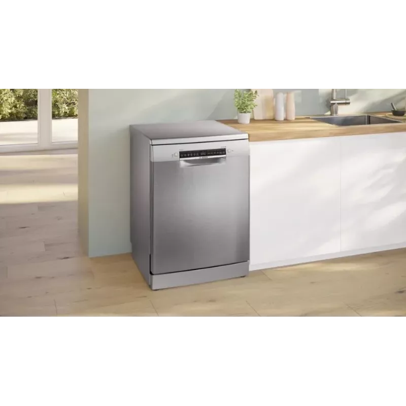 Bosch SMS4EVI04E freistehender Geschirrspüler, 13 Maßgedecke, 46 dB, Energieklasse D, Home Connect, 60x60x84,5 cm, Edelstahl