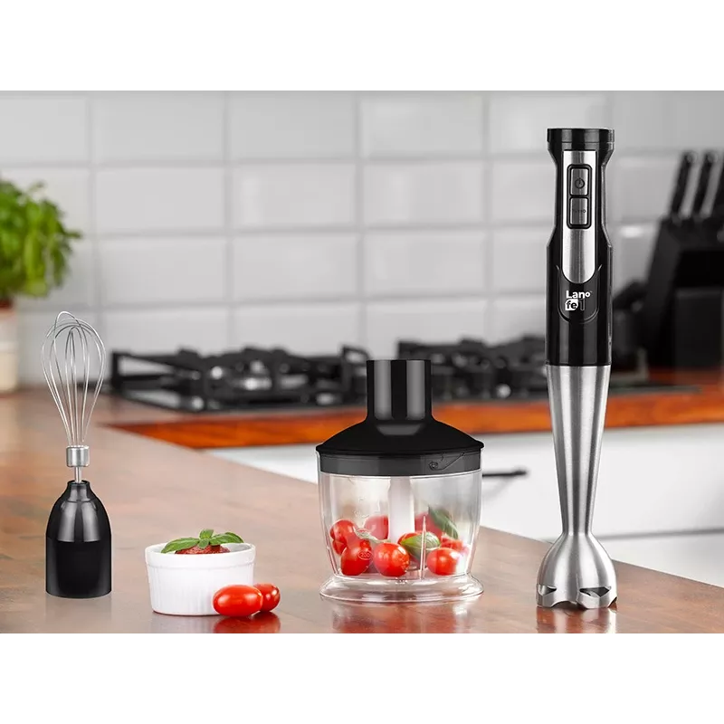 LAFE BlendMix BRK-003A Stabmixer-Set, 800 W, 2 Geschwindigkeiten, Turbo, Edelstahlmesser, 0,6-l-Becher, schwarz/silber