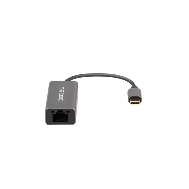 Natec Cricket NNC-1925 USB-C 3.1 Gen 1 auf RJ45 Ethernet-Adapter, 1000 Mbit/s, 15 cm Kabel, Aluminium, grau