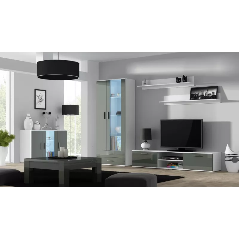 Sideboard cama meble SOHO S7, 120 cm, weiß/grau Hochglanz, 3 Türen, 4 Einlegeböden