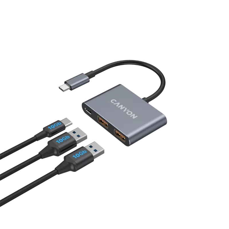 USB-C 3-in-1 Hub CANYON DS-3 Dunkelgrau – USB-C auf USB-A + HDMI + PD-Durchschleifung