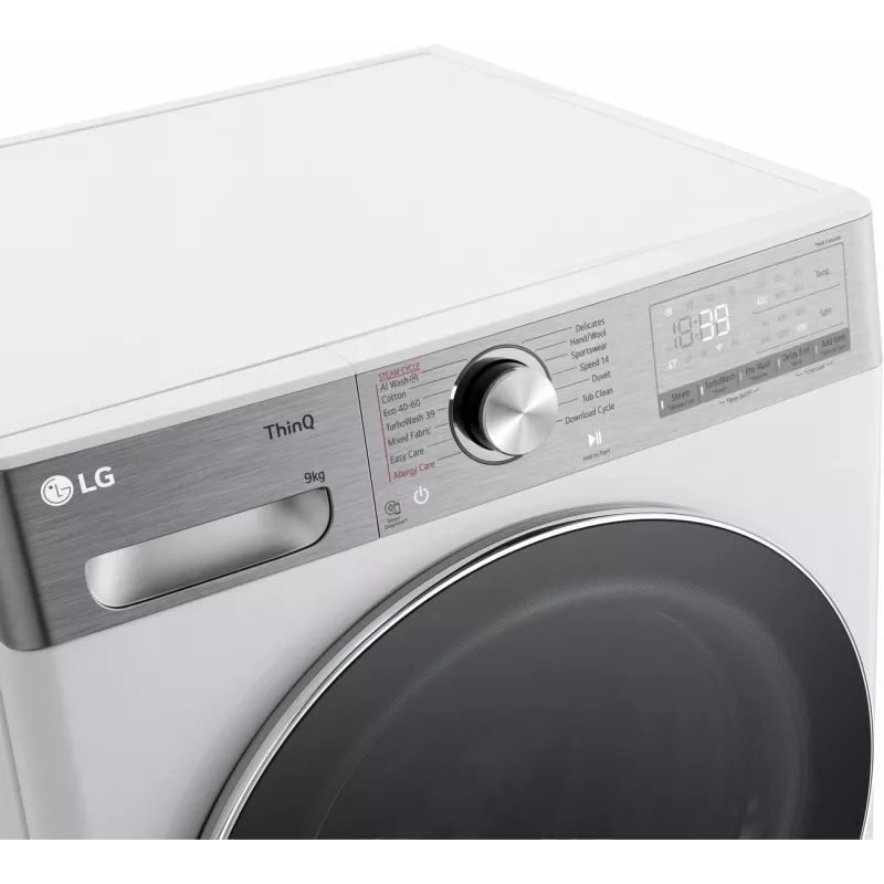 LG F2WR909P3W Frontlader-Waschmaschine 9 kg, 1200 U/min, 47,5 cm tief, Dampf, WLAN, Energieeffizienzklasse A, Weiß