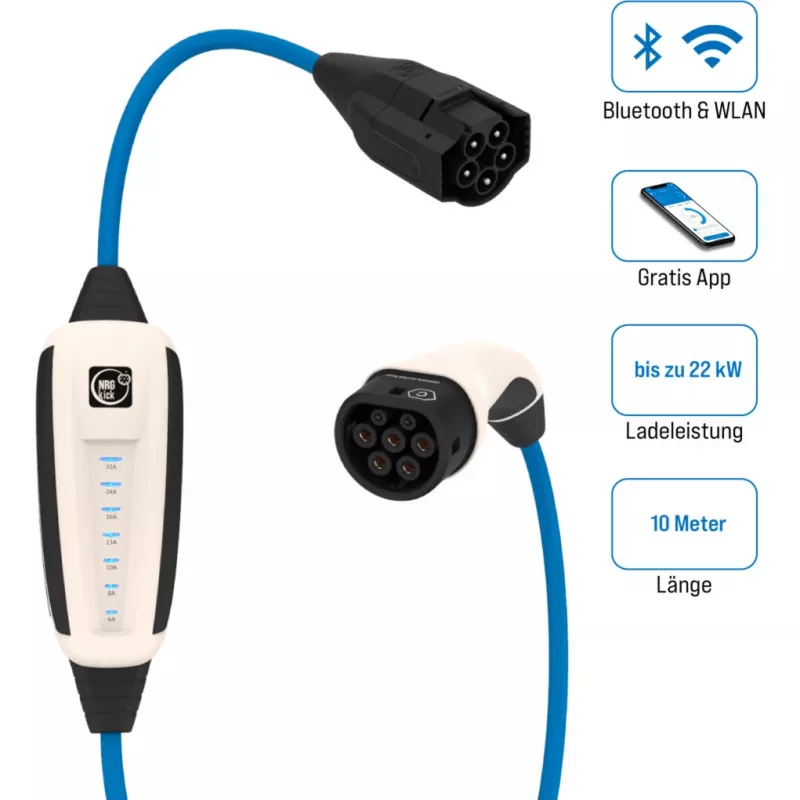 Ladekabel NRGkick Pure Blue Typ 2 10 m 22 kW 32 A