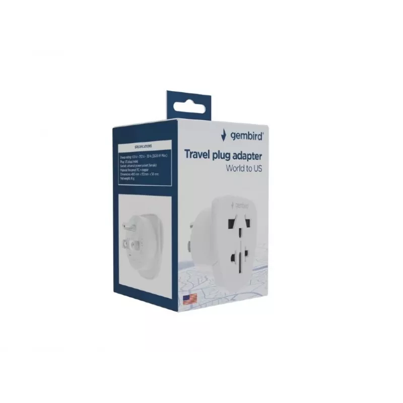Reiseadapter GEMBIRD A-AC-USMINTF — Welt-auf-US-Stecker, 10 A