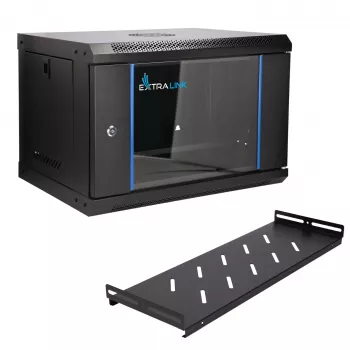 EXTRALINK LITE 6U 530X400 WANDMONTAGE-RACKSCHRANK SCHWARZ MIT REGALBODEN
