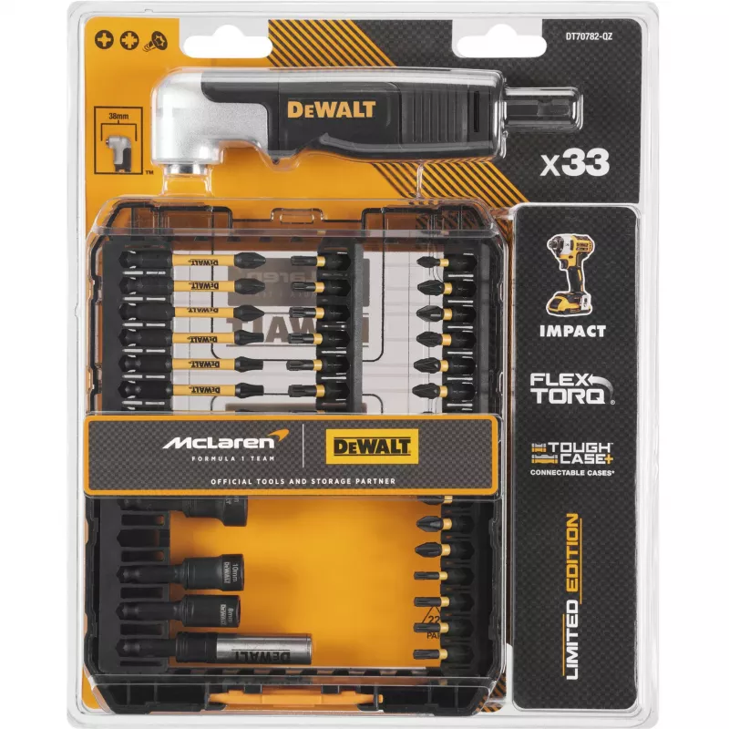 DeWalt FlexTorq DT70782-QZ Bit-Set, 33-teilig, McLaren-Design, mit Winkelvorsatz
