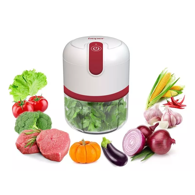 Beper P102ROB050 USB-wiederaufladbarer Zerkleinerer, 0,25 L, 30 W, Weiß/Rot