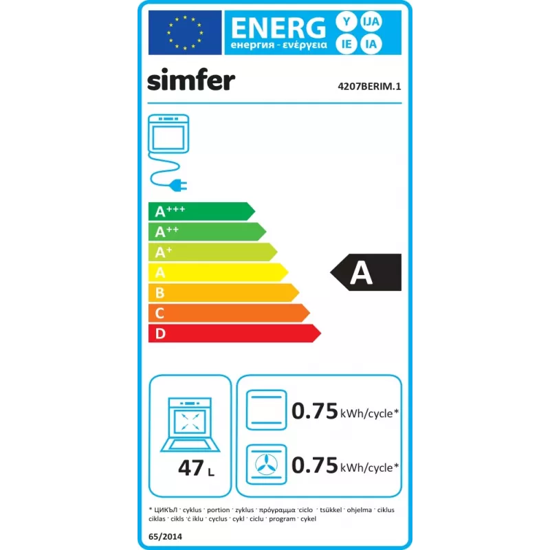 Einbauherd SIMFER 4207BERIM.1 — 47 L multifunktionaler Edelstahl, 54,1 cm H × 45 cm B