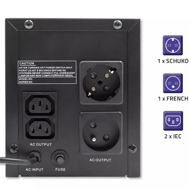 Qoltec Monolith 53775 Line-Interactive USV, 1200 VA (1,2 kVA) / 720 W, AVR, 4 AC-Steckdosen, schwarz
