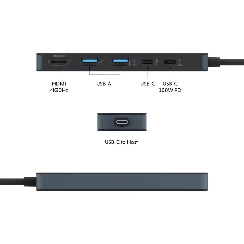 Hyper HyperDrive Flex HD4101BKGL 5-Port-USB-C-Hub (2x USB-A, 1x USB-C, 1x HDMI), schwarz