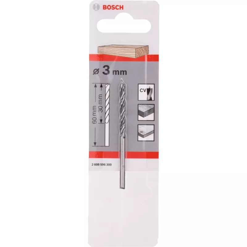 Bosch Standard Holzbohrer mit Zentrierspitze 3 mm Durchmesser 61 mm Länge