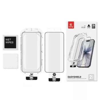 Crong EasyShield CRGES2PIP1769P Displayschutzfolie aus gehärtetem Glas 2er-Pack mit Applikator für iPhone 17 Pro Max / 16 Pro Max