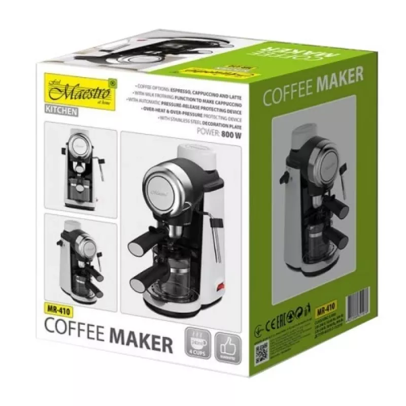 Maestro MR-410 Espressomaschine mit Milchaufschäumer, 800 W, 3,5 bar, 240 ml Wassertank