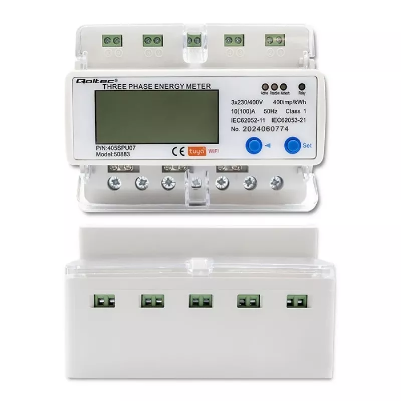 Dreiphasen-Energiezähler QOLTEC 50883 Wi‑Fi 400V mit LCD-Anzeige