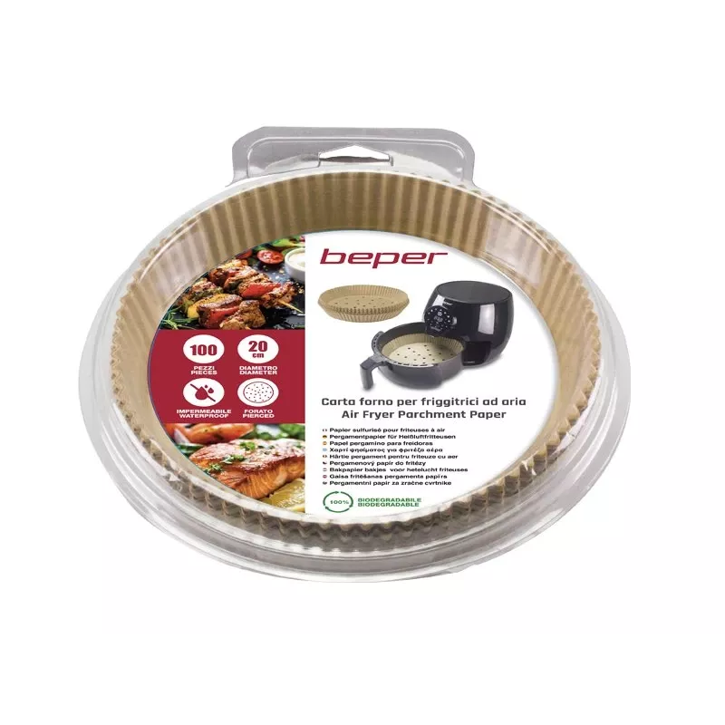 Beper C103ACC001 Backpapier-Einlagen für Heißluftfritteuse, 20 cm, 100 Stk.