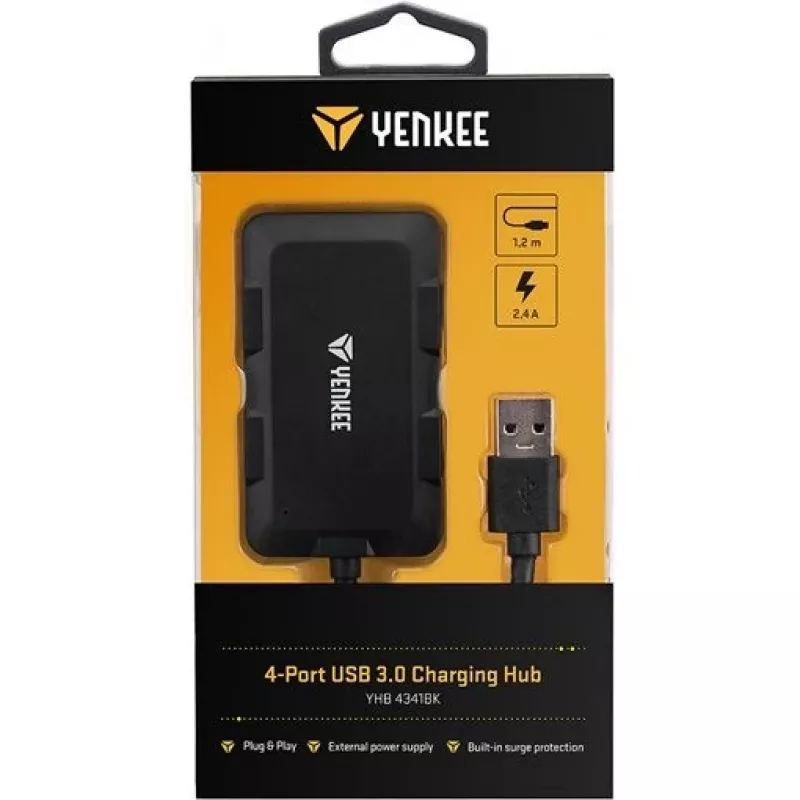 Yenkee YHB 4341BK 4-Port USB 3.0 Hub mit Micro-USB-Stromeingang