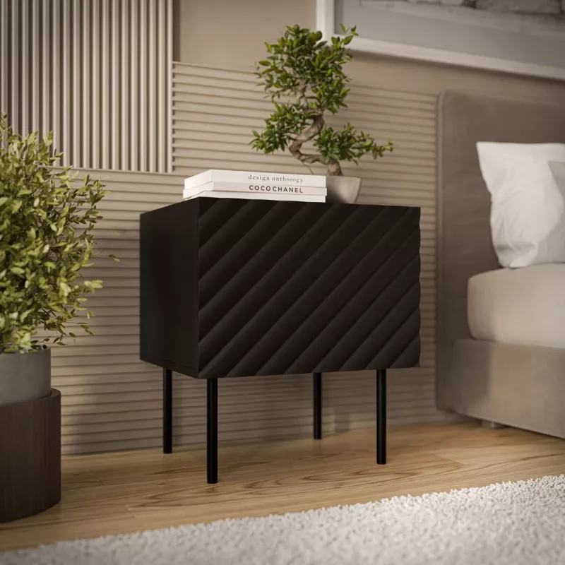 Nachttisch Cama meble LUCCA, 2 Stk., 47x40x52 cm, schwarz, MDF/Spanplatte