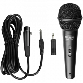 Mikrofon SVEN MK-110 (kabelgebunden, dynamisch, Metall, Kabel 4,0 m, 6,3 / 3,5 mm Klinke, schwarz)