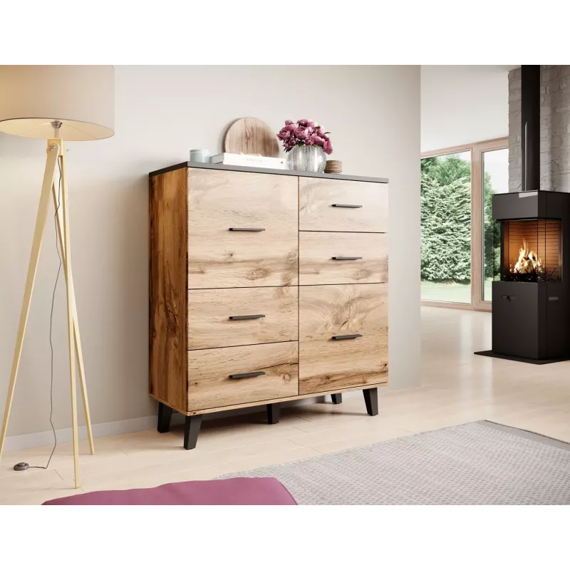 Cama sideboard LOTTA 110 2D4S wotan oak/mat Schwarz