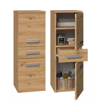 Badezimmer-Aufbewahrungsschrank Top e Shop NEL V DDS ARTISAN — freistehend, Eichenfarbener Rahmen, 3 Regalböden, 300×300×850 mm