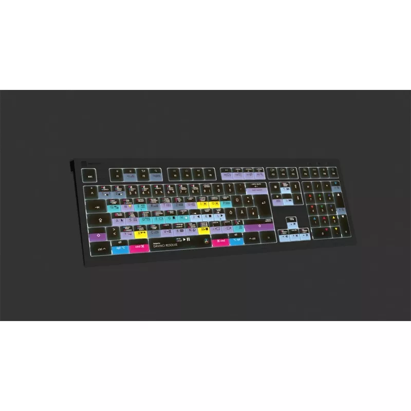 Logickeyboard ASTRA 2 DaVinci-Resolve-Tastatur für Mac, in voller Größe, kabelgebunden USB, Scherenmechanik, QWERTZ Deutsch, Schwarz
