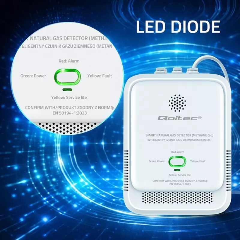 Gaslecksensor QOLTEC NG 85dB LE – Erdgas (CH4)-Detektor, akustischer Alarm 85 dB