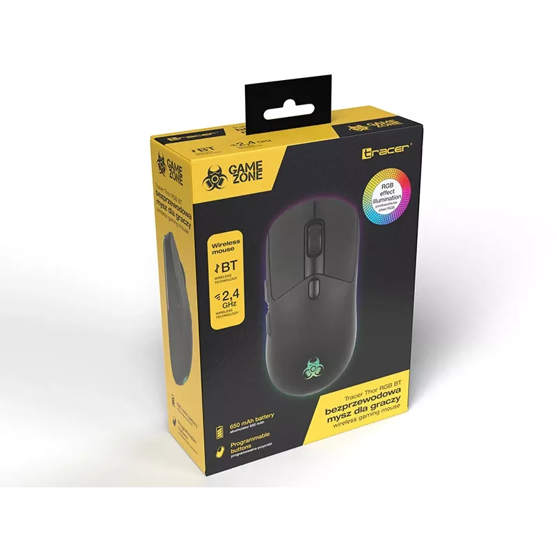 Tracer GameZone Thor RGB kabellose Gaming-Maus, 2,4 GHz + Bluetooth, 10000 DPI, Schwarz