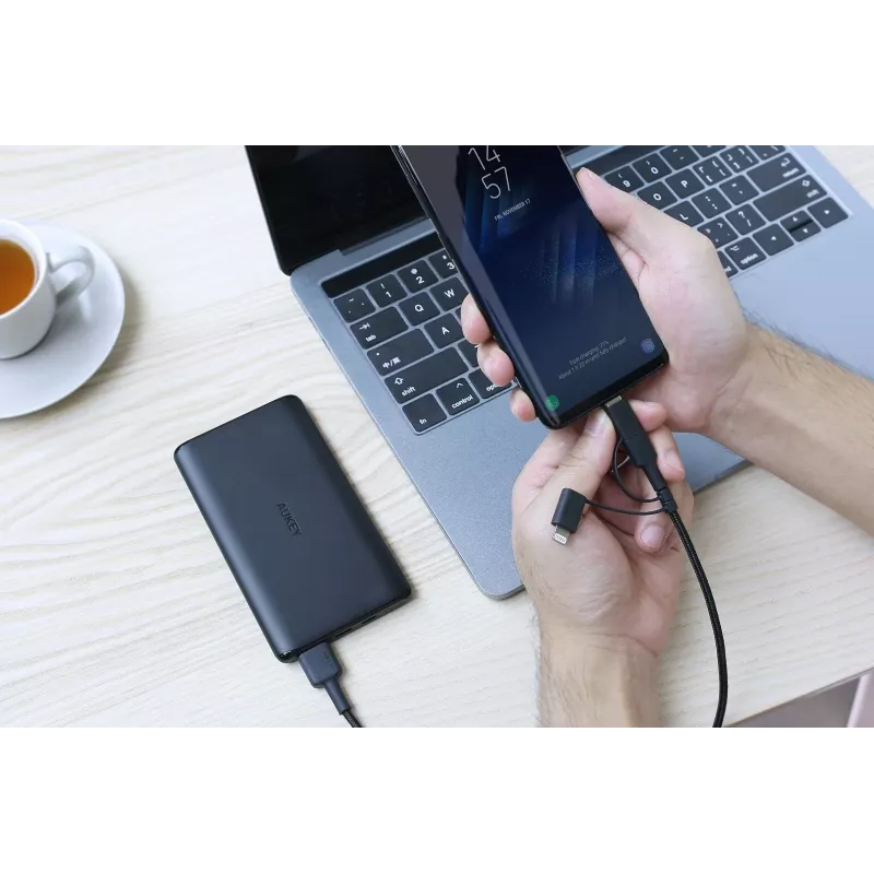 AUKEY CB-BAL5 3-in-1 Geflochtenes Kabel, Micro-USB / USB-C / Lightning, 1,2 m, Schwarz