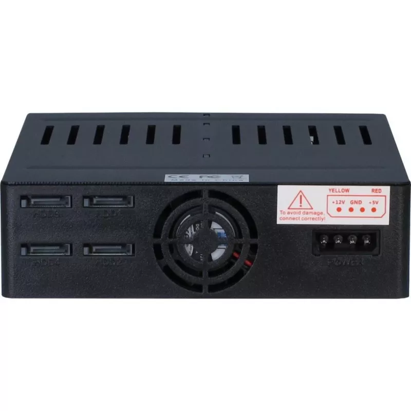 Inter-Tech X-3531 HDD/SSD-Wechselrahmen für 4x 2,5-Zoll-SATA in 1x 5,25-Zoll-Schacht, 6 Gbit/s, Hot Swap, 30-mm-Lüfter, Schwarz