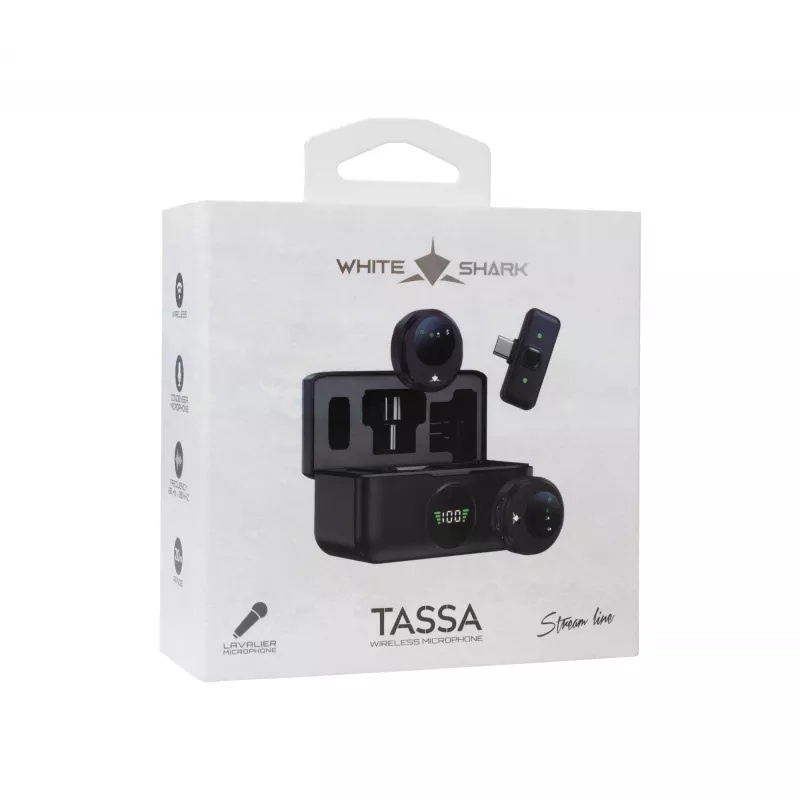 White Shark DSM-06 Tassa drahtloses Lavalier-Mikrofon, USB-C, Schwarz