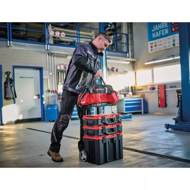 Einhell 4540036 E-Case Bag Systemtasche für Werkzeug, Polyester, 30 kg Tragelast, Schwarz/Rot