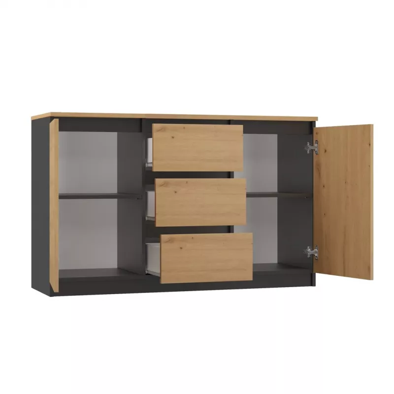 Kommode Topeshop 2D3S ANT/ART BA KPL — anthrazit und eiche, 3 Schubladen, Spanplattengestell