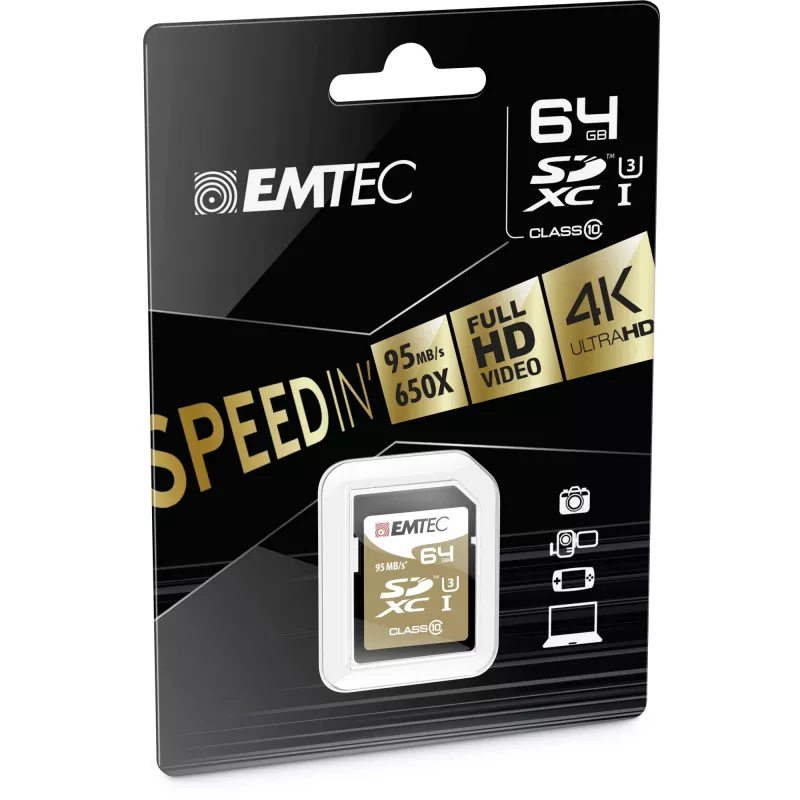 EMTEC Speedin - Flash-Speicherkarte - 64 GB - UHS Class 3 / Class10 - SDXC UHS-I (ECMSD64GXC10SP)
