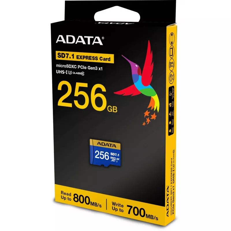ADATA Premier Extreme microSDXC SD7.1 Express Speicherkarte 256GB, 800 MB/s Lesen, 700 MB/s Schreiben, UD256GEX3L1-C