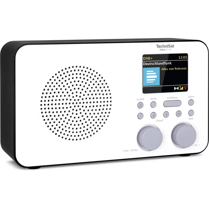 Internetradio TECHNISAT VIOLA 2 C IR — Analoger & digitaler Tuner, DAB+/FM, Wi‑Fi, 3 W, 2,4 Zoll TFT, 3,5 mm, Schwarz/Weiß