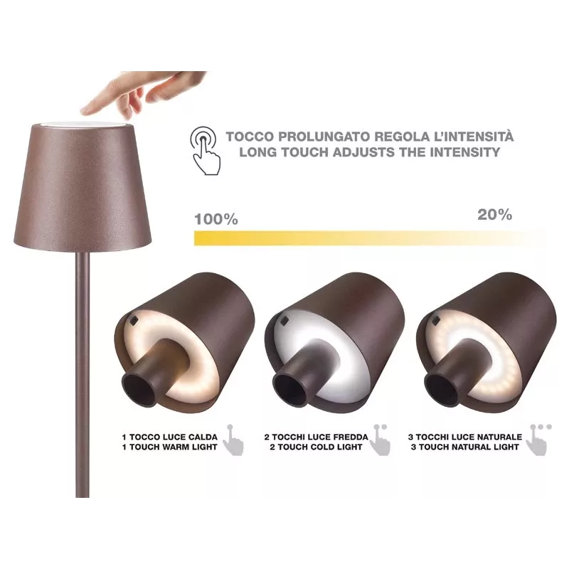 Beper P201UTP113 Akku-Tischleuchte, Touch-Steuerung, 2 W, 2000 mAh, Corten-Stahl