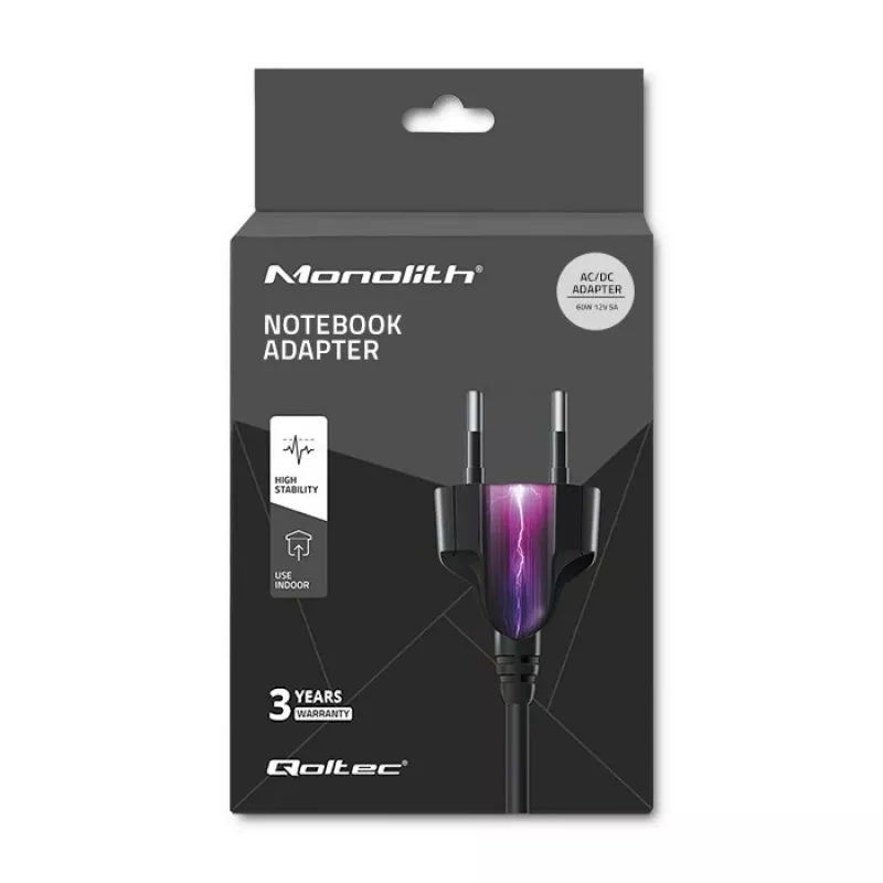 Qoltec 50797 Desktop-Netzteil 60 W, 12 V, 5 A, 5,5x2,1 mm, mit Netzkabel