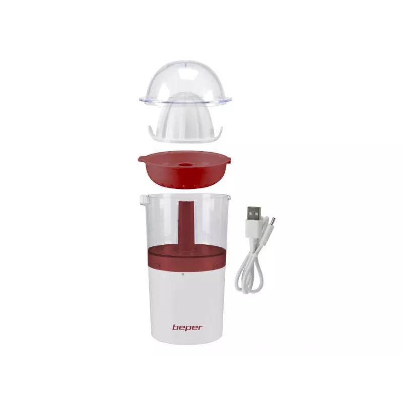 Beper P102EST100 USB-wiederaufladbare Zitruspresse, 250 ml, Weiß/Rot