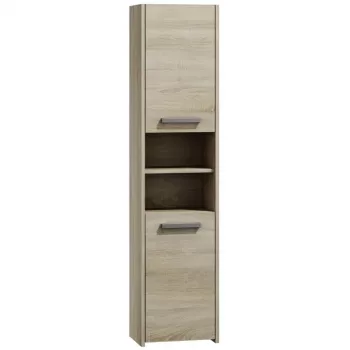 Badezimmer-Standschrank Top e shop S40 SONOMA — Eichenfarbener Rahmen, freistehend, 6 Regalböden, 400×300×1700 mm